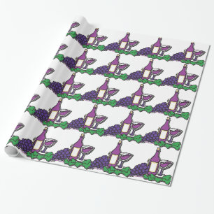 Papel De Regalo Vino rojo y uvas moradas
