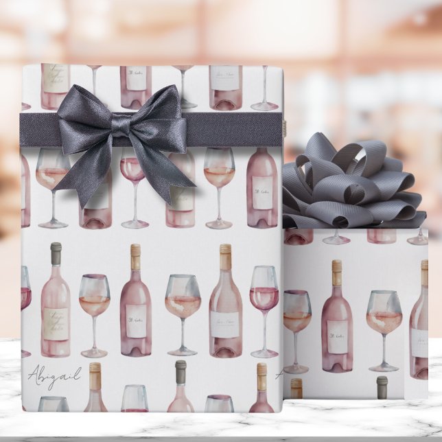 Papel De Regalo Vino Rosado Elegante de Tono Rosa Pálido (Bush Pink Wine Wrapping Paper)