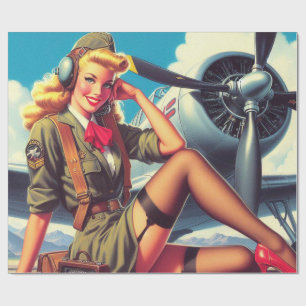 Papel De Regalo Vintage Airplane Pin-Up