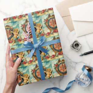 Papel De Regalo Vintage Angel navidades Cherub a la antigua