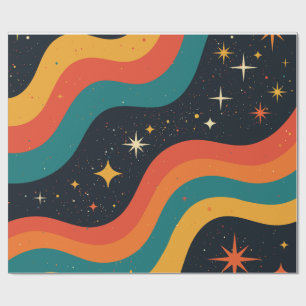 Papel De Regalo Vintage años 70 Sueño Cósmico Retro Groovy Ondulad