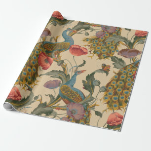 Papel De Regalo Vintage Art Nouveau 1890 Patrón pavo real