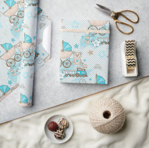 Papel De Regalo Vintage Baby Boy Carrito