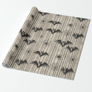 Papel De Regalo Vintage Bats and Spiderwebs en tiras angustiadas
