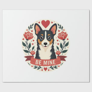 Papel De Regalo Vintage Be Mine Corgi San Valentín Floral Arte Fol