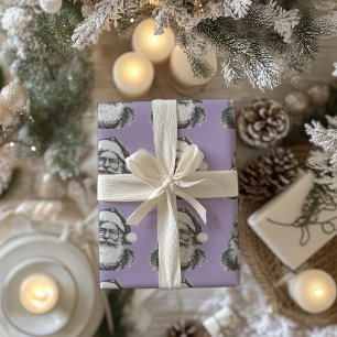 Papel De Regalo Vintage Black and White Santa Pale Purple
