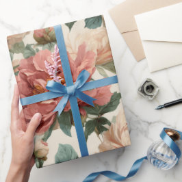 Papel De Regalo Vintage Blush Peony Cream Floral Pattern