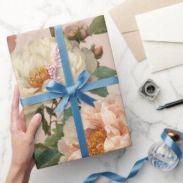 Papel De Regalo Vintage Blush Peony Cream Floral Pattern
