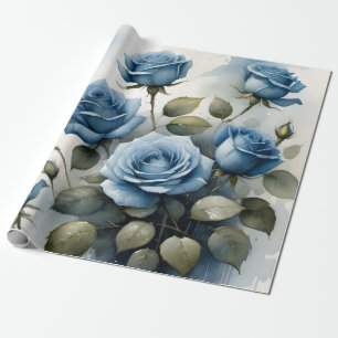 Papel De Regalo Vintage bonito Rosas azules pintura acuarela
