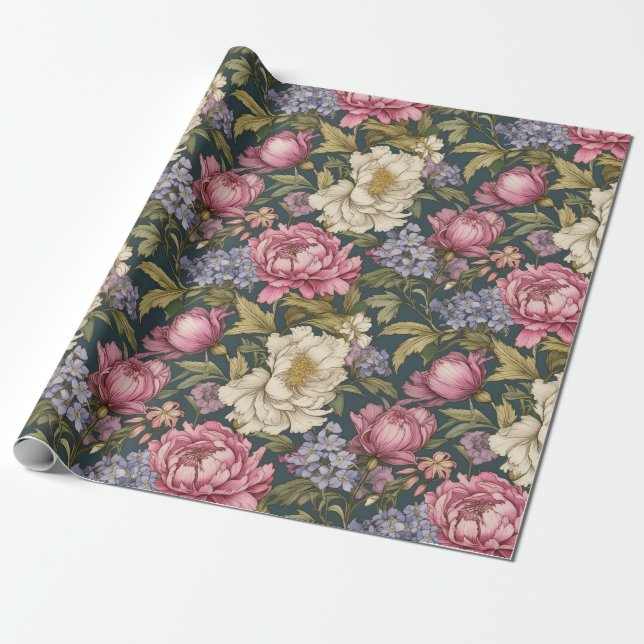 Papel De Regalo Vintage Botanical Floral (Desenrollado)
