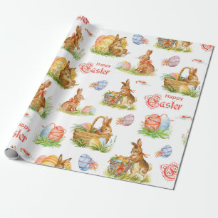 Papel De Regalo Vintage Bunny Baskets de Pascua