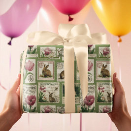 Papel De Regalo Vintage Bunny & Tulip Stamps Easter Wrapping Paper