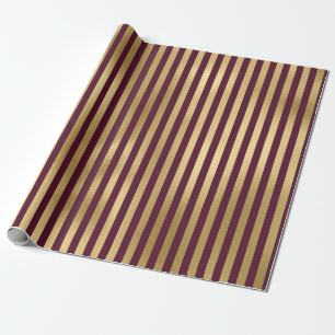 Papel De Regalo Vintage Burgundy Red and Gold Stripes