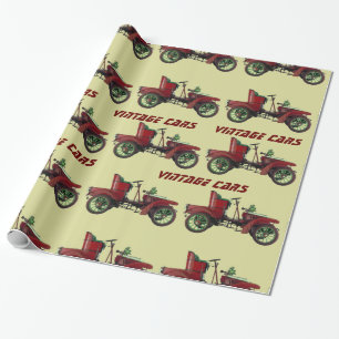 Papel De Regalo VINTAGE CARROS amarillo rojo negro