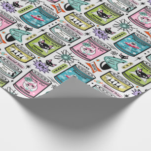 Papel De Regalo Vintage Cat Food Cans on Pale Gray © studioxtine