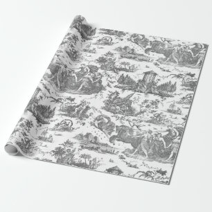 Papel De Regalo Vintage Chariot francés de Dawn Toile de Jouy-Gray