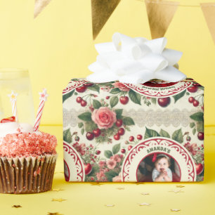 Papel De Regalo Vintage Cherry 'Sweet One' 1er cumpleaños foto