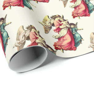 Papel De Regalo Vintage Christmas Angel Children Holiday Ivory