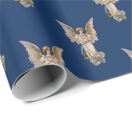Papel De Regalo Vintage Christmas Angel Dark Blue Holiday