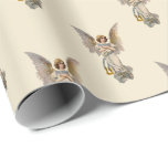 Papel De Regalo Vintage Christmas Angel Ivory Holiday<br><div class="desc">Este hermoso ángel de Navidad vintage tiene alas doradas y túnicas de color azul pálido y oro. Se coloca sobre un fondo de marfil. ¡Perfecto para las vacaciones!</div>