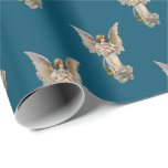Papel De Regalo Vintage Christmas Angel Oscuro feriado Verde azula<br><div class="desc">Este hermoso ángel de Navidad vintage tiene alas doradas y túnicas de color azul pálido y oro. Se la coloca en un oscuro fondo verde azulado. ¡Perfecto para las vacaciones!</div>