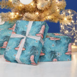 Papel De Regalo Vintage Christmas: Bells rosas y copos de nieve<br><div class="desc">Este vintage papel de envoltura navideño presenta un diseño caprichoso con campanas rosas adornadas con estrellas y copos de nieve. Las campanas parecen colgadas de ramas de pino,  añadiendo un toque festivo. El fondo turquesa del papel crea un contraste vibrante y llamativo con las campanas rosas.</div>