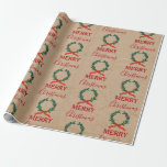 Papel De Regalo Vintage Christmas Berry Wreath Holiday Kraft<br><div class="desc">Un ilustracion vintage de una corona de berry holly de Navidades con todos los adornos del papel kraft se ve el fondo. Ideal para regalos y decoración de Navidades.</div>