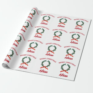 Papel De Regalo Vintage Christmas Berry Wreath Holiday Nombre pers