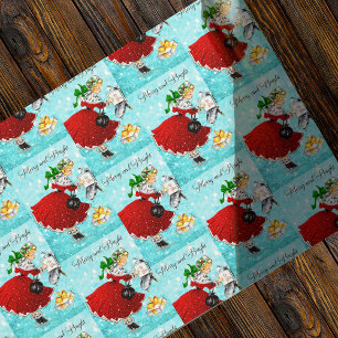 Papel De Regalo Vintage Christmas box purpurina rojo chica