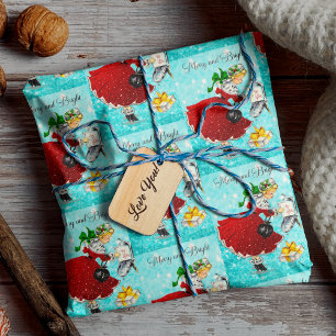 Papel De Regalo Vintage Christmas box purpurina rojo chica