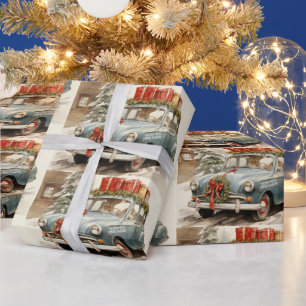 Papel De Regalo Vintage Christmas Car con presencias