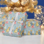Papel De Regalo Vintage Christmas Card Cute Angels<br><div class="desc">Bonito papel de envoltura con una vintage tarjeta navideña utilizada para crear papel de envoltura. Tres ángeles,  uno de azul,  uno de rosa y otro de amarillo.</div>