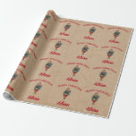 Papel De Regalo Vintage Christmas Chica y Holly Custom Name Kraft<br><div class="desc">Un ilustracion vintage Navidad de un chica sosteniendo bayas y bayas sobre papel kraft parece el fondo. Ideal para regalos y decoración de Navidades. Personalizar el texto y hazlo propio.</div>