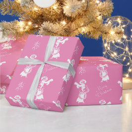 Papel De Regalo Vintage Christmas elegante chica de compras blanco