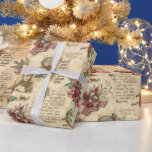 Papel De Regalo Vintage Christmas Ephemera, Holly & Ornate Textos<br><div class="desc">El pintoresco y sentimental collage de Navidad vintage con rociadores de helio y mistletoe atados con arcos rojos de tartán,  un niño victoriano sonriente y Navidades adornadamente iluminados desea texto. Adecuado para proyectos de desconexión o de elaboración.</div>