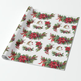 Papel De Regalo Vintage Christmas Floral and Berry Watercolor Clip