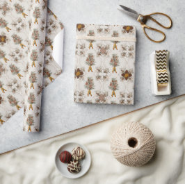 Papel De Regalo Vintage Christmas | Floral de invierno | Crema, bl