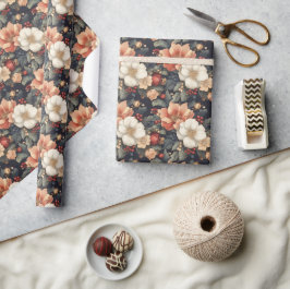 Papel De Regalo Vintage Christmas Floral Poinsettia & Holly Gift