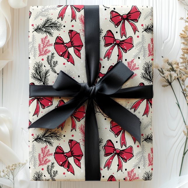 Papel De Regalo Vintage Christmas Foliage Red Bows (Subido por el creador)