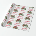Papel De Regalo Vintage Christmas Gift Holiday Holly Berries<br><div class="desc">Un ilustracion vintage de un regalo de Navidades con todos los adornos. Ideal para regalos y decoración de Navidades.</div>