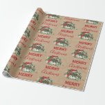 Papel De Regalo Vintage Christmas Gift Holiday Holly Berries Kraft<br><div class="desc">Un ilustracion vintage de un regalo de Navidades con todos los adornos con el fondo de papel marrón kraft. Ideal para regalos y decoración de Navidades.</div>