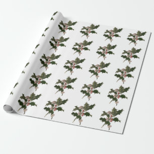 Papel De Regalo Vintage Christmas, Green Holly Planta con Berries