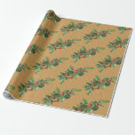 Papel De Regalo Vintage Christmas Holly<br><div class="desc">Las bayas holly y holly aparecen en este antiguo diseño de Navidades de estilo antiguo adaptado a una tarjeta de 1910.</div>