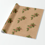 Papel De Regalo Vintage Christmas Holly and Berries<br><div class="desc">Pintura vintage que representa las tradicionales Berries Rojas y manantiales Holly en el viejo Kraft Paper. Su hermoso envoltorio de regalo seguro hará del día algo especial. Con un bonito diseño Flora,  se verá impresionante en cualquier regalo y hará que su regalo destaque del resto.</div>