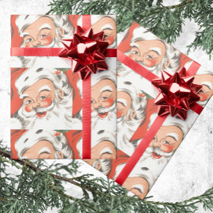 Papel De Regalo Vintage Christmas, Jolly Santa Claus con sonrisa