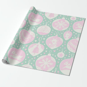 Papel De Regalo Vintage Christmas leodland arte verde rosa