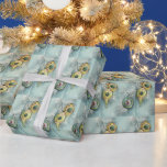 Papel De Regalo Vintage Christmas Mid Century Ornaments modernos<br><div class="desc">ornamentos retro dorados,  verdes y azules con ramas de pino sobre fondo azul claro.</div>