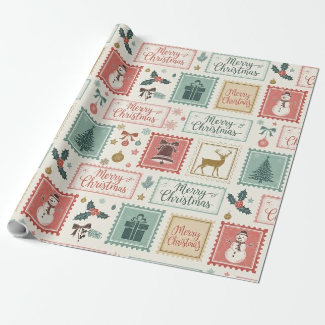Papel De Regalo Vintage Christmas Postage Pattern (Desenrollado)