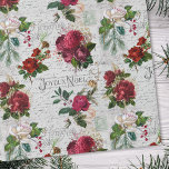 Papel De Regalo Vintage Christmas Rosa Joyeux Noel Ephemera<br><div class="desc">Elegante y ricamente detallada composición floral vintage de Navidad sin fisuras con tipografía "Joyeux Noel",  escritura manuscrita,  gráfico postal,  hueco,  mistletoe,  y rosas de color rojo y marfil profundo con antecedentes de pergamino envejecido.</div>