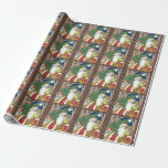Papel De Regalo Vintage Christmas, Santa Claus Deer en la selva<br><div class="desc">Ilustracion de época de estilo victoriano Feliz Navidad. Imagen de Santa Claus que muestra a San Nicolás cargando un árbol de Navidad y picando un ciervo en el bosque, una luna llena en el cielo nocturno. Un alegre Papá Noel está llevando un saco lleno de juguetes y muñecas en la...</div>